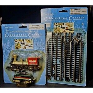 NEW Cobblestone Corners Train Engine Tender & Track Lot Christmas Village